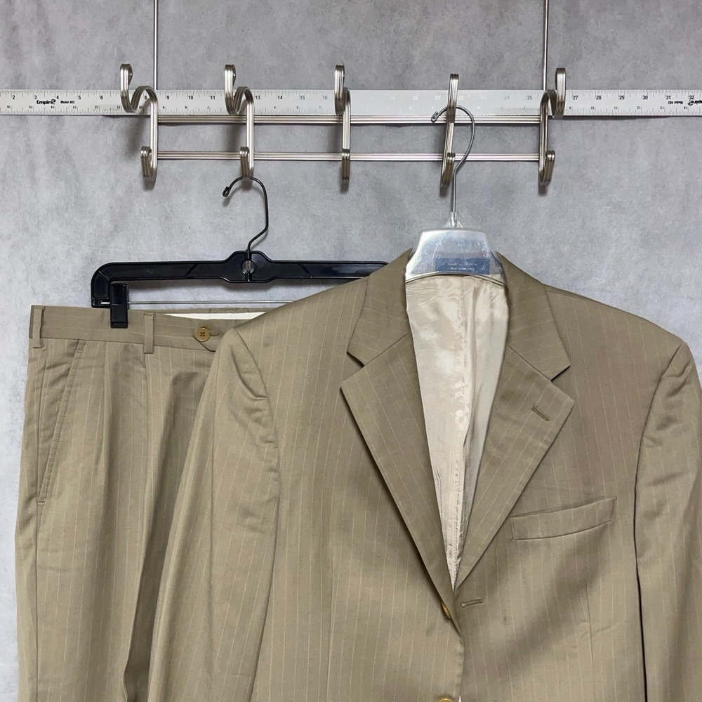 Fumagalli's  Suit Men 40R Taupe Beige Stripes 3B Silk Wool Super 130 W36X30 Luxe